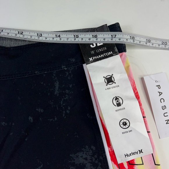Hurley Mens Phantom Board Shorts Swim Black Gray Tie Dye Drawstring 32 New - Picture 6 of 12